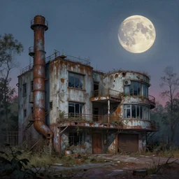a beautiful detailed painting of mcmansion industrial architecture urbex building nature by louis sullivan, elysian infrared moon darkacademia steampunk morning sun vaporwave, archdaily, wallpaper, highly detailed, trending on artstation.