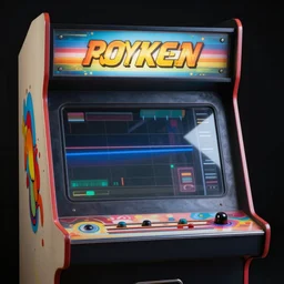 arcade machines, black background, 7 0 s airbrush, highly detailed, hd