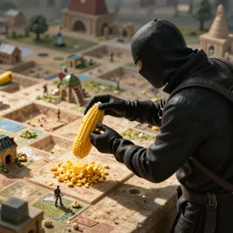 black robber stealing corn in catan