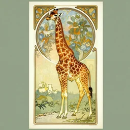 art nouveau poster of a giraffe