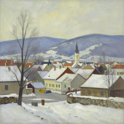 an edward hopper style painting of a ( ( ( ( ( ( ( ( small town csorna ) ) ) ) ) ) ) ) in hungary, early - winter, january of 1 9 5 5