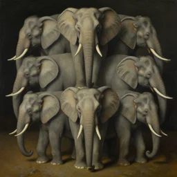 infinite elephants as metaphor for containing multitudes by rene magritte, horror oil on canvas