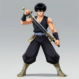 mighty swordsman in anime style