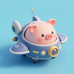 Isometric 3D Fantasy Cute and adorable pig Mecha space ship, Smooth 3D Illustration, soft render, Servando Lupini, Daniil Kudriavtsev, handpaint texture, Blender, 3DCoat H 648