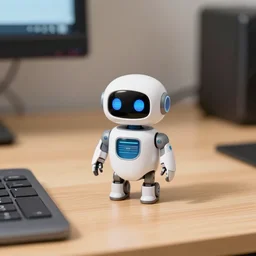 aww! this miniature robot on my desk looks so cute! it's eyes are digital!