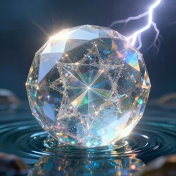 a magical and exquisite fantasy illustration of a faceted crystal ball fractal in water + prism + god rays + dramatic lightning + backlit + specular highlights + ambient occlusion + global illumination + bump map + reflective + caustics + refractive + unreal engine 5 + DOF + sharp focus, digital artwork by Peter Mohrbacher and Ash Thorp