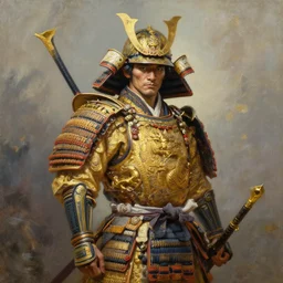 Golden Dragonborn Samurai. Award winning oil painting by, ross tran, Thomas Cole and Wayne Barlowe. Highly detailed