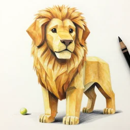 finished drawing of a golden retriever lion, crayons. high details, cubic, artstation trending