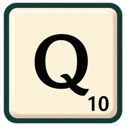 beige square Scrabble tile, black letter Q, point value 10 in bottom right corner, font Optima, computer game graphics asset