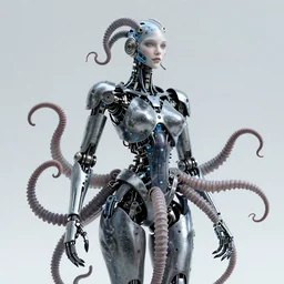 portrait photo of a robotic gorgon medusa with borg implants, very detailed, 8k