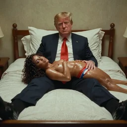 stormy daniels oiled wrestling donald trump on a bed directed by wes anderson, cinestill 8 0 0 t, 1 9 8 0 s movie still, film grain