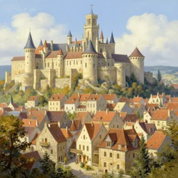beautiful medieval city, by thomas kinkade, trending on artstation