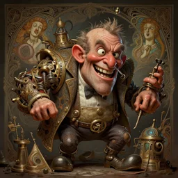 crazy inventor, sweaty, insane, intricate, highly detailed, digital painting, artstation, concept art, smooth, sharp focus, illustration, Unreal Engine 5, 8K, art by artgerm and greg rutkowski and alphonse mucha