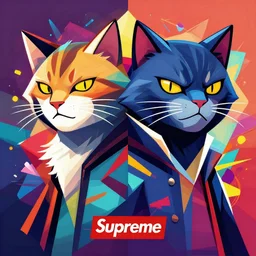 Portrait of  Zack Fox and Thundercat by Supreme x Sachin Teng :4  asymmetrical, Matte Painting , Vector art, geometric shapes, hard edges, energetic, graffiti, street art:2 Masterpiece, high detail, by Sachin Teng:4