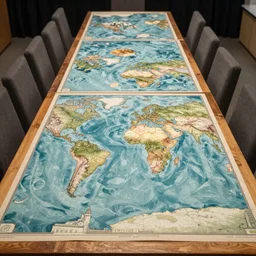 a long table stretching around the entire world, intricately detailed, photorealistic, realistic