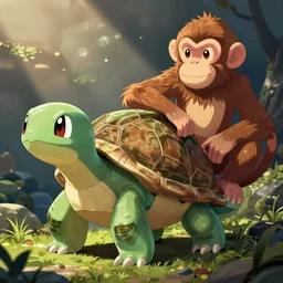 illustration of an new pokemon inspired by an turtle and an monkey, in pokemon artstyle, extremely coherent