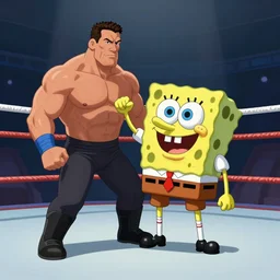 john cena fighting sponge bob in the ring, trending on artstation, studio light style