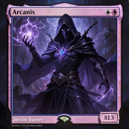 arcanis the omnipotent, hooded sorcerer obscured face figure, lightning spells, mtg art, justin sweet