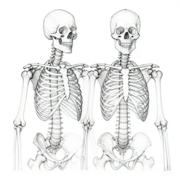 wireframe sketch of two partial skeletons overlapping