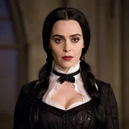photo of emilia clarke as morticia addams from addams family