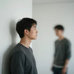 an abstract man looking around a corner, at an abstract wman looking around a corner, infinite, 3 5 mm lens, photorealistic, hd w 1 0 2 4 h 7 6 8