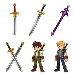 Six  different props, swords, and magic weapons from a game asset concept with no character art Stanley Artgerm Lau, WLOP, Rossdraws, James Jean, Andrei Riabovitchev, 2d side scrolling game ,  no character, and Sakimichan, trending on artstation , assets
