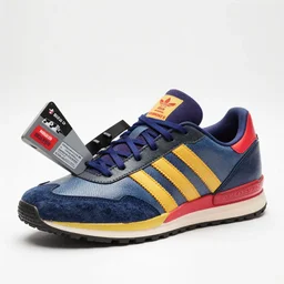 hyperrealistic and heavy detailed product photo adidas avant garde shoes of movie the fifth element leeloo dallas multipass, in front of white back drop, whole shoe is in picture, leica sl 2 5 0 mm, vivid color, high quality, high textured, real life
