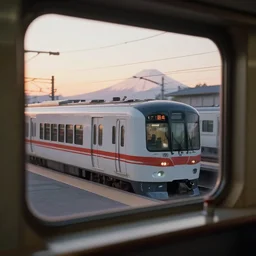 fuji 5 0 r, 3 5 mm, 8 k, tilt shift ; sunrise, shinkansen window view of beautiful hyperrealistic film still from matrix ronin promenade scene directed by tati in style of 1 9 9 0 s frontiers in miniature porcelain kintsugu design magazine seinen manga edition, real - life seinen manga porcelain sci - fi font izakaya sign, highly detailed