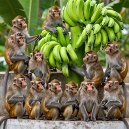 fifteen monkeys searching for green bananas