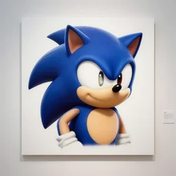 portrait of sonic the hedgehog as illustrated by gustav klimnt, displayed on a wall in the louvre