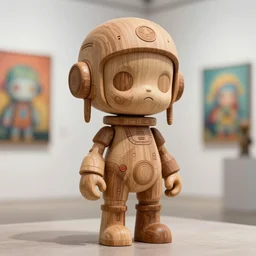 8 k octane render sculpture photorealistic beautiful character wooden design, art toys collectible figurine, very cute occult android cyberpunk, comtenporary art gallery in background concept art cgsociety style doodle moebus