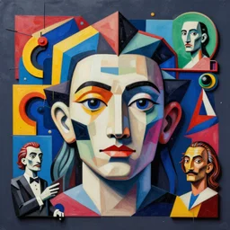 A surreal neon painting of Zaha hadid 3d kandinsky house face made of cubism futuristic picasso sculptures by Joan miro and Vladimir kush and dali and kandinsky, 3d, realistic shading, complimentary colors, vivid neon colors, 4k, 8k, ultra realistic, super realistic, aesthetically pleasing composition
