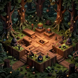 evil forest halloween themed isometric game level, with detailed wood, lighting, toon shader, arnold maya render, artstation by miha rinne