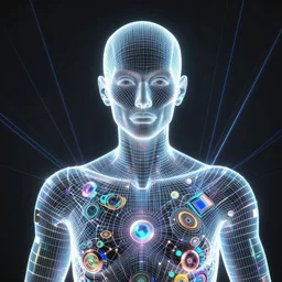 beautiful self portrait, high poly 3 d glowing wireframe models, lasers, ultra realistic, intricate details, holographic artifacts, highly detailed by peter mohrbacher, boris vallejo, hajime sorayama, wayne barlowe, paolo eleuteri serpieri