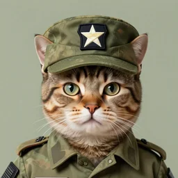 a cat as a soldier wearing an army cap with the ace of space on it, digital art, high quality