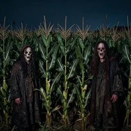 a cornfield, night, dnd, spooky, highly detailed, by jeff easley and larry elmore and tim hildebrandt, 4 k, 5 0 mm