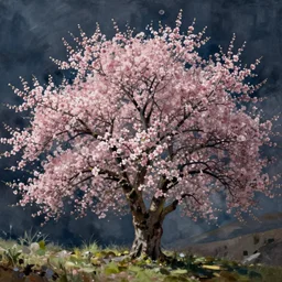 a painting of an eicp magnificent peach blossom tree by david inshaw.