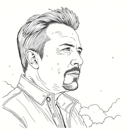 elon musk, line drawing, background is a rocket