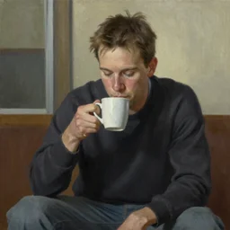 painting Kyle MacLachlan Twin Peaks drinks coffee by Joe Fenton