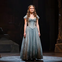 a full body photograph of Keira Knightley as Miranda from the stage production of The Tempest taken with Nikon D3500, 4K UHD, high detail