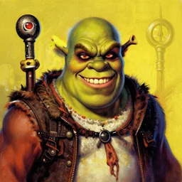 grinning grimpunk vile reprobate portrait portrait Cyclops Cyclops Cyclops Polyphemus shrek with tombow norman rockwell greg rutkowski frank frazetta alexandre briclot Dave Dorman splatterpaint