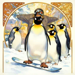 movie poster, snowboarding penguins, painted by tsuyoshi nagano, greg rutkowski, artgerm, alphonse mucha