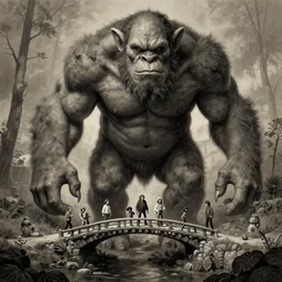 giant monstrous troll under a tiny bridge | | terrifying, realistic shaded, fine details, realistic shaded lighting poster by greg rutkowski, diego gisbert llorens, magali villeneuve, artgerm, jeremy lipkin and rob rey