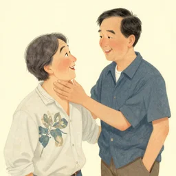 a son admiring his father, joyful, illustration by victo ngai, studio muti, malika favre