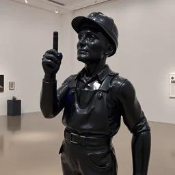 a sculpture by jeff koons representing a factory worker, studio lighting, museum