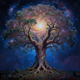 tree of life, Galaxy Sky, A beautiful painting,4k, high detail, fantasy