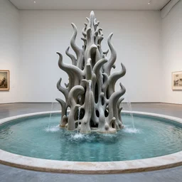 neo tribal fountain exhibition, water, pond, majestic installation, contemporary art, biennale, 3 d printing
