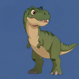 A T-rex from a film still by Disney Animation Studios, 1994, cel shading, by Andy Gaskill and Rob Minkoff and Studio Ghibli. Cinematic. Clean lines. Coherent.