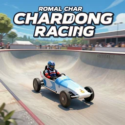 roman chariot racing in a skate park half-pipe, video game cover