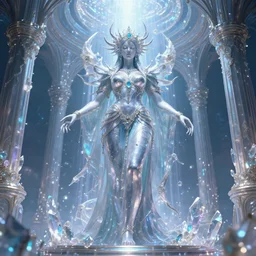 giant dmt entity male goddess hyperspace crystal palace,  Wadim Kashin, artgerm,  XF IQ4, f/1.4, ISO 200, 1/160s, 8K, RAW, featured in artstation, octane render, cinematic, elegant, intricate, 8k